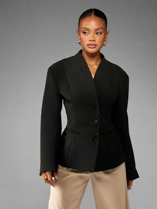 MISSGUIDED Double Breasted Button Blazer With Lapels