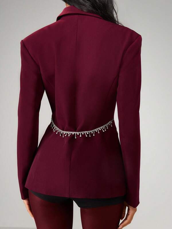 MISSGUIDED Double Breasted Fitted Blazer With Rhinestone Belt
