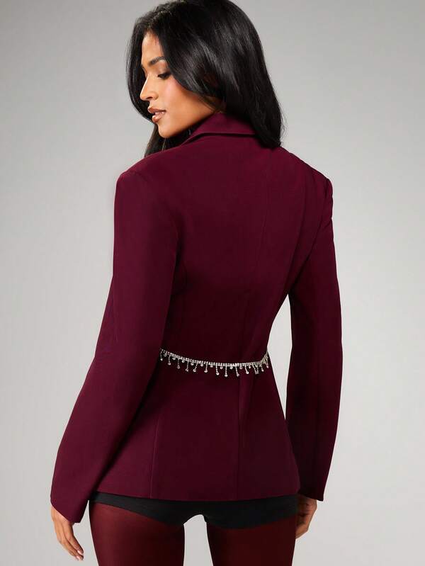 MISSGUIDED Double Breasted Fitted Blazer With Rhinestone Belt