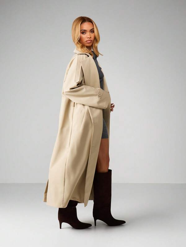 MISSGUIDED Double-Breasted Trench Coat With Belt