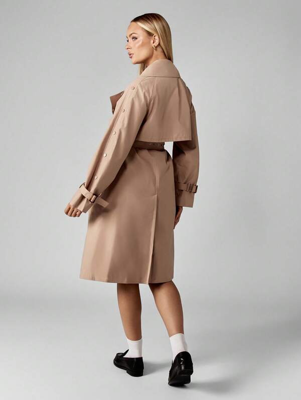 MISSGUIDED Double Breasted Trench Coat With Belt And Wide Lapels