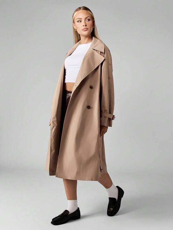 MISSGUIDED Double Breasted Trench Coat With Belt And Wide Lapels