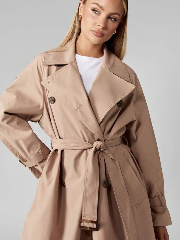 MISSGUIDED Double Breasted Trench Coat With Belt And Wide Lapels