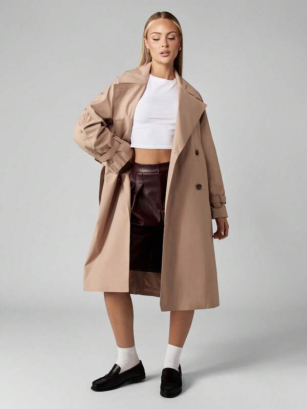 MISSGUIDED Double Breasted Trench Coat With Belt And Wide Lapels