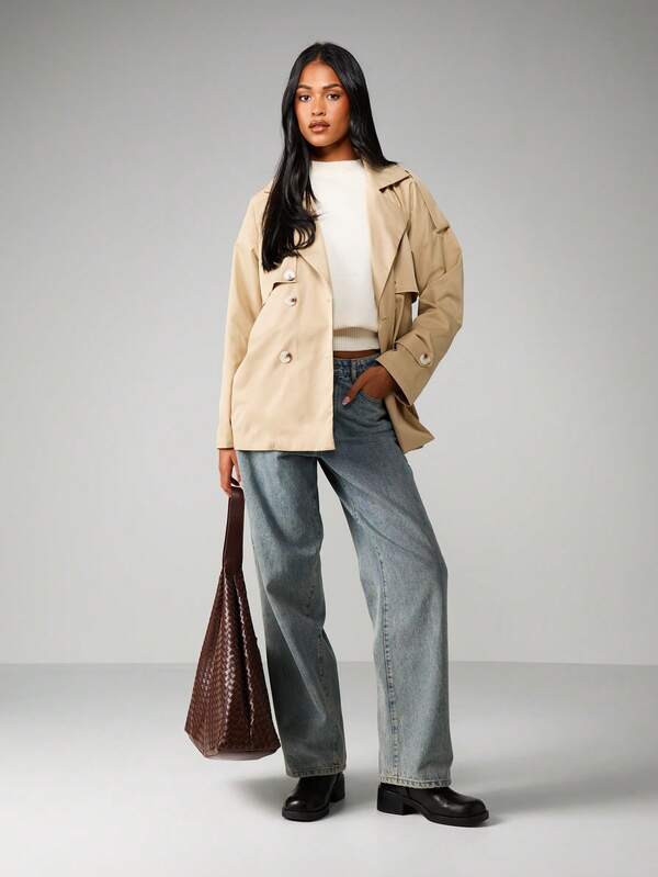 MISSGUIDED Double Breasted Trench Coat With Belt