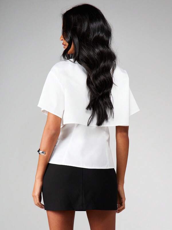 MISSGUIDED Double Layer Button Blouse With Short Sleeves