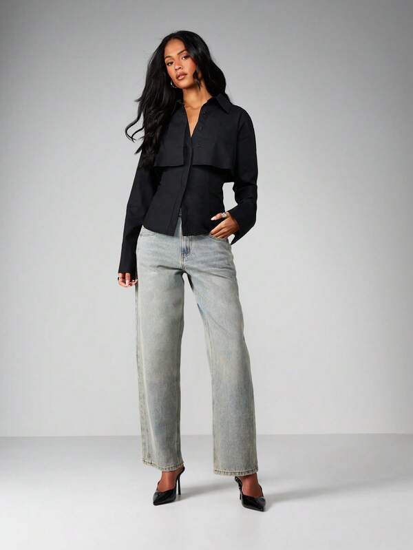 MISSGUIDED Double Layer Button Front Blouse With Cape Overlay