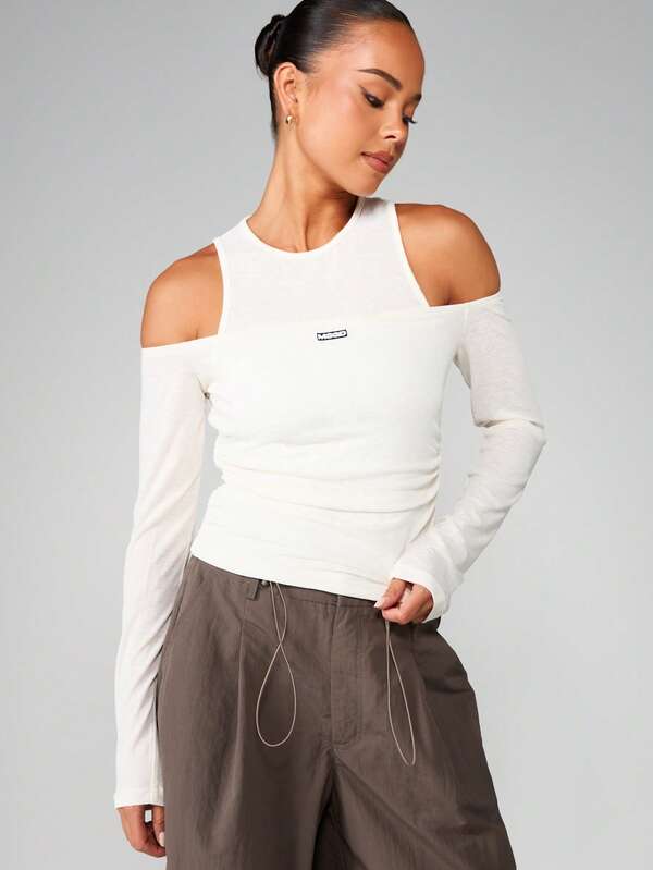MISSGUIDED Double Layer Cold Shoulder Vest Top With Cut Outs