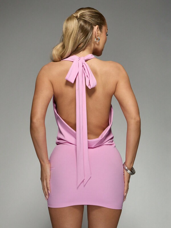 MISSGUIDED Draped Cowl Neck Halter Mini Dress With Open Back