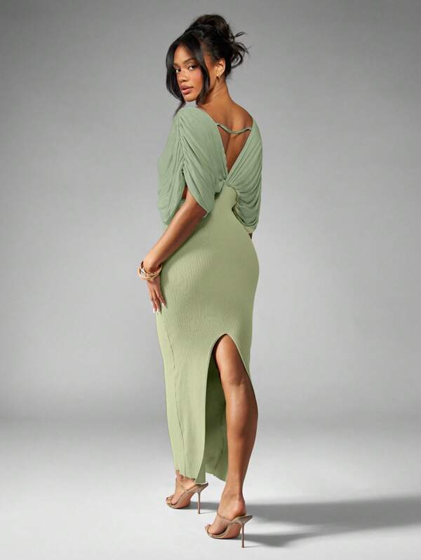 MISSGUIDED Draped Plunge Neck Maxi Dress With Dolman Sleeves