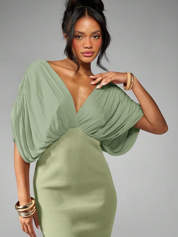 MISSGUIDED Draped Plunge Neck Maxi Dress With Dolman Sleeves