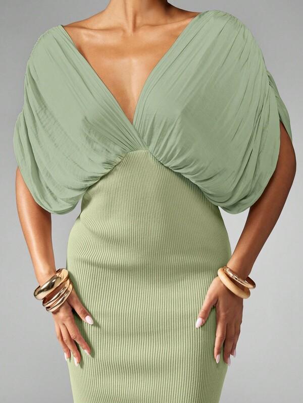MISSGUIDED Draped Plunge Neck Maxi Dress With Dolman Sleeves