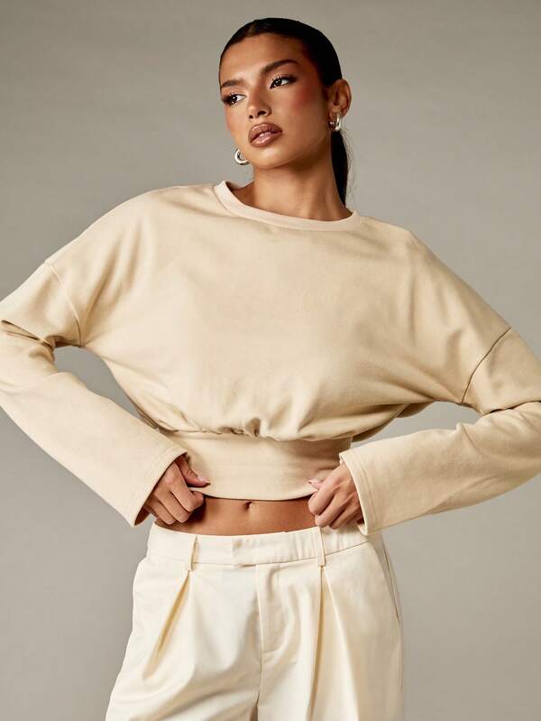 MISSGUIDED Drop Shoulder Cropped Sweatshirt With Cinched Waist