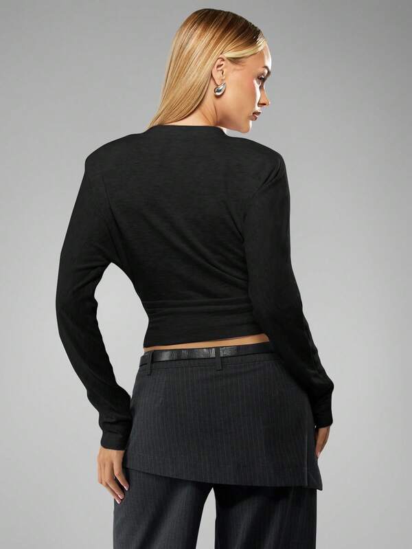 MISSGUIDED Drop Shoulder Gathered Waist Cropped Top