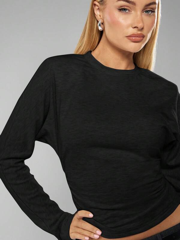 MISSGUIDED Drop Shoulder Gathered Waist Cropped Top