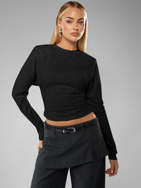 MISSGUIDED Drop Shoulder Gathered Waist Cropped Top