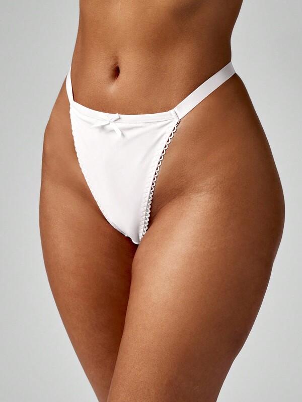 MISSGUIDED Elastic Side Strap Thong With Scalloped Edge