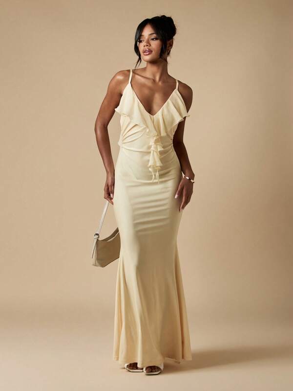 MISSGUIDED Elegant Backless Ruffle Mermaid Women Maxi Dresses