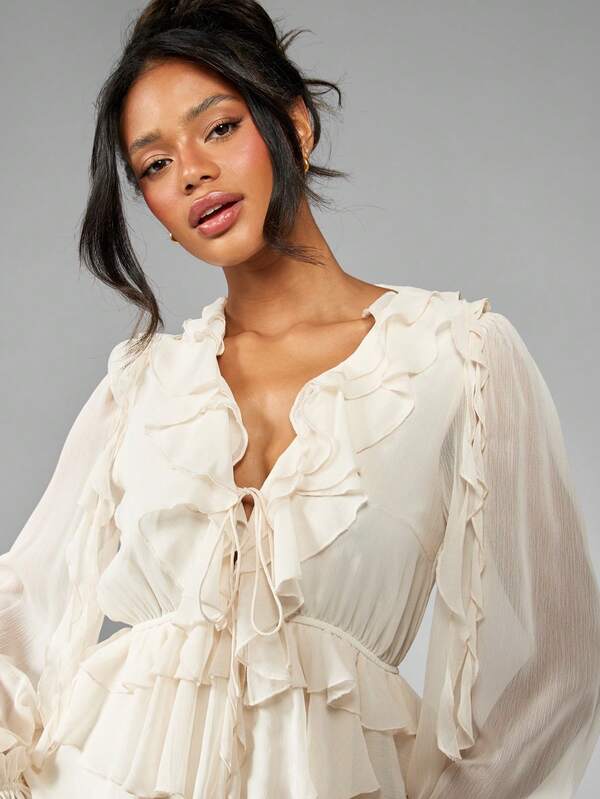 MISSGUIDED Elegant Chiffon Tiered Ruffle Flowy Mini Dress