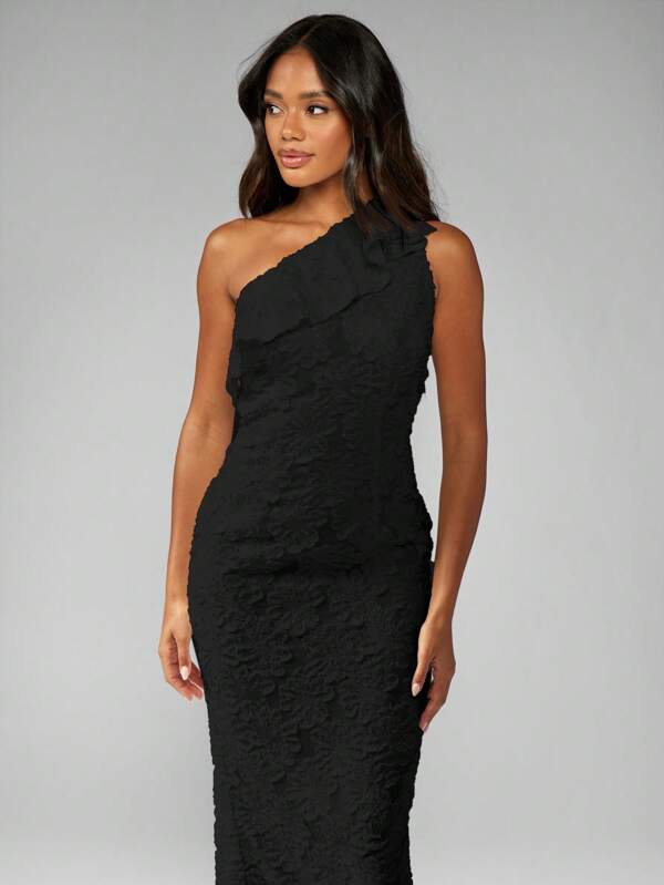 MISSGUIDED Elegant Devore One Shoulder Ruffle Maxi Dress