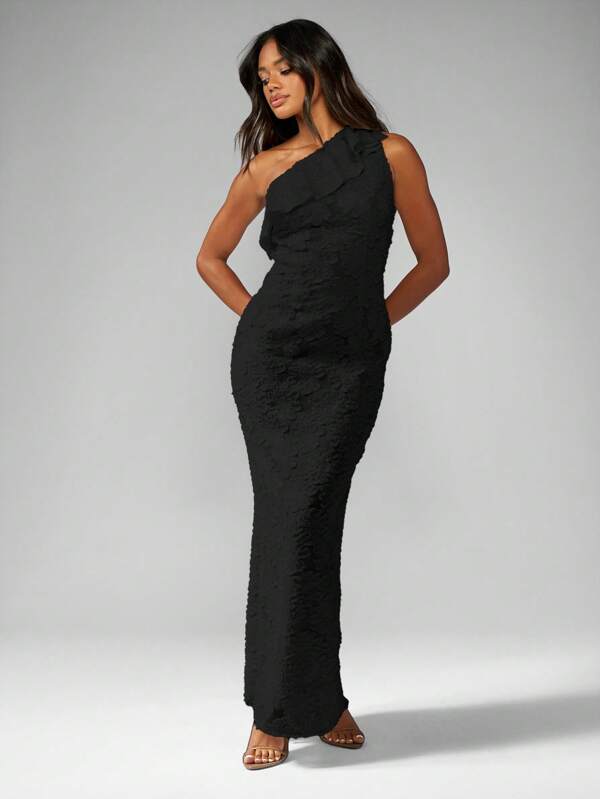 MISSGUIDED Elegant Devore One Shoulder Ruffle Maxi Dress