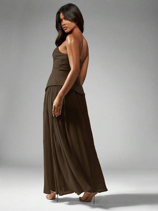 MISSGUIDED Elegant Flowing Chiffon Strapless Sweetheart Maxi Dress