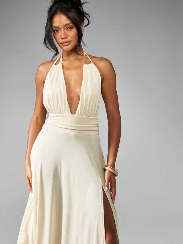 MISSGUIDED Elegant Halter Neck A Line Midi Dresses