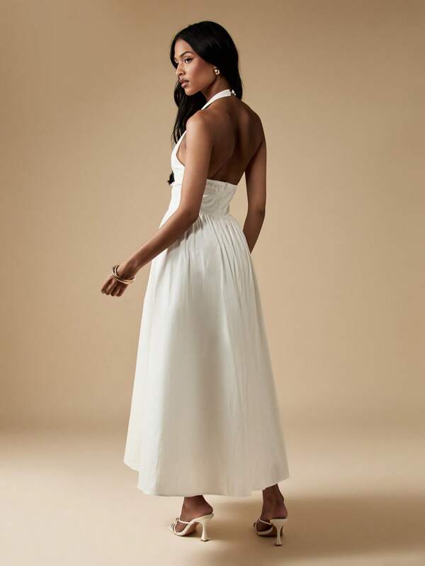 MISSGUIDED Elegant Halter Neck Midaxi Cotton A-Line Dress With Pockets
