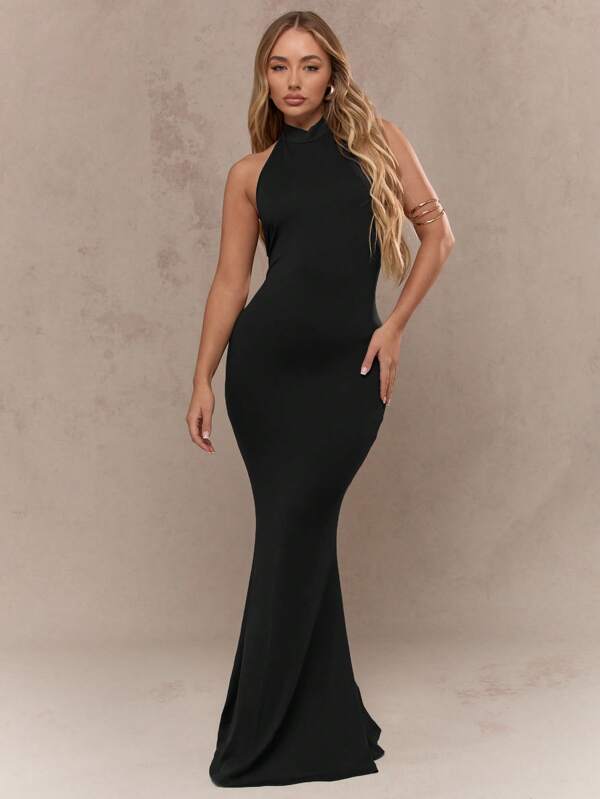 MISSGUIDED Elegant High Neck Floor Length Bodycon Long Maxi Dresses