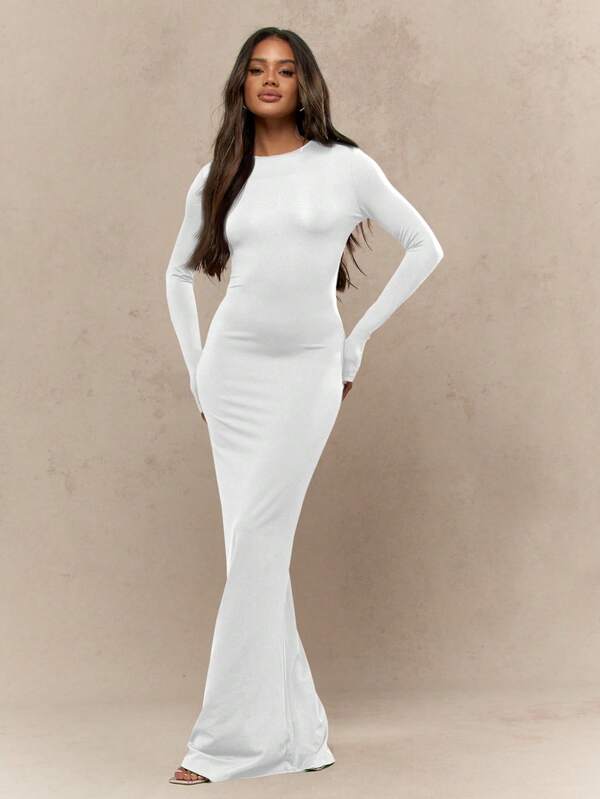 MISSGUIDED Elegant Long Sleeve Maxi Dress Bodycon Floor Length