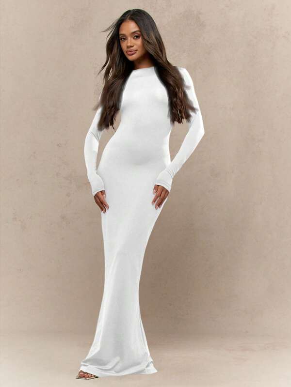 MISSGUIDED Elegant Long Sleeve Maxi Dress Bodycon Floor Length