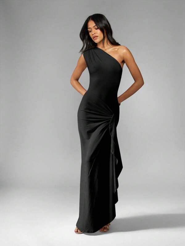 MISSGUIDED Elegant One Shoulder Maxi Form Fitting Long Dress