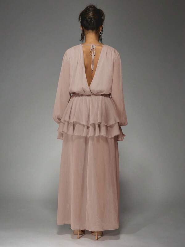MISSGUIDED Elegant Pleated Chiffon Cowl Neck Maxi Dress