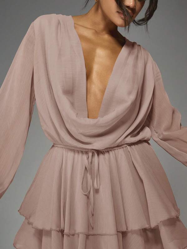 MISSGUIDED Elegant Pleated Chiffon Cowl Neck Maxi Dress
