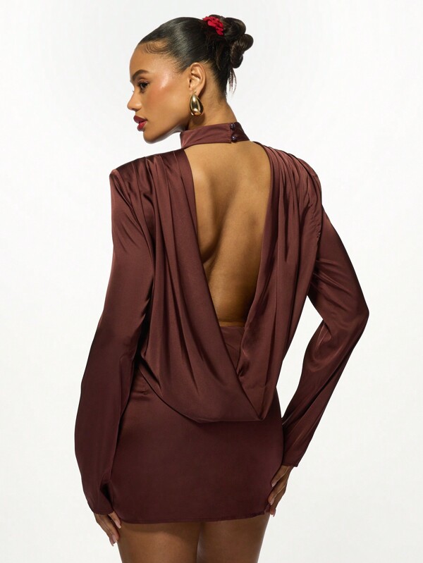 MISSGUIDED Elegant Satin Backless Turtleneck Mini Dress