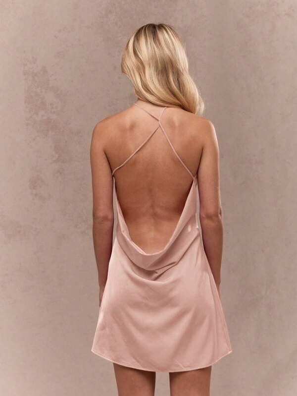 MISSGUIDED Elegant Satin Halter Neck Cowl Back Sleeveless A-Line Mini Dress