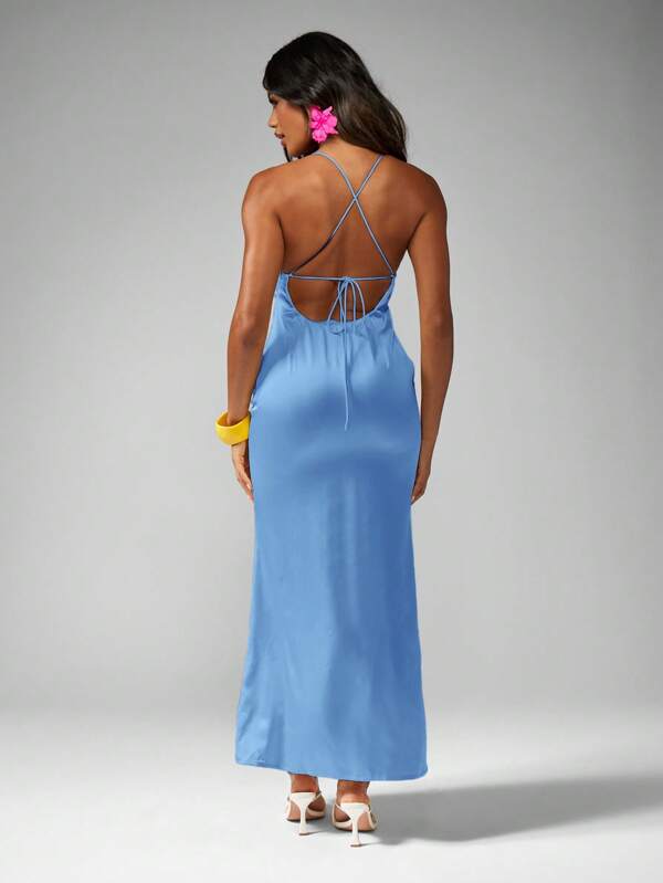 MISSGUIDED Elegant Satin Maxi Slip Long Dress With Empire Waist
