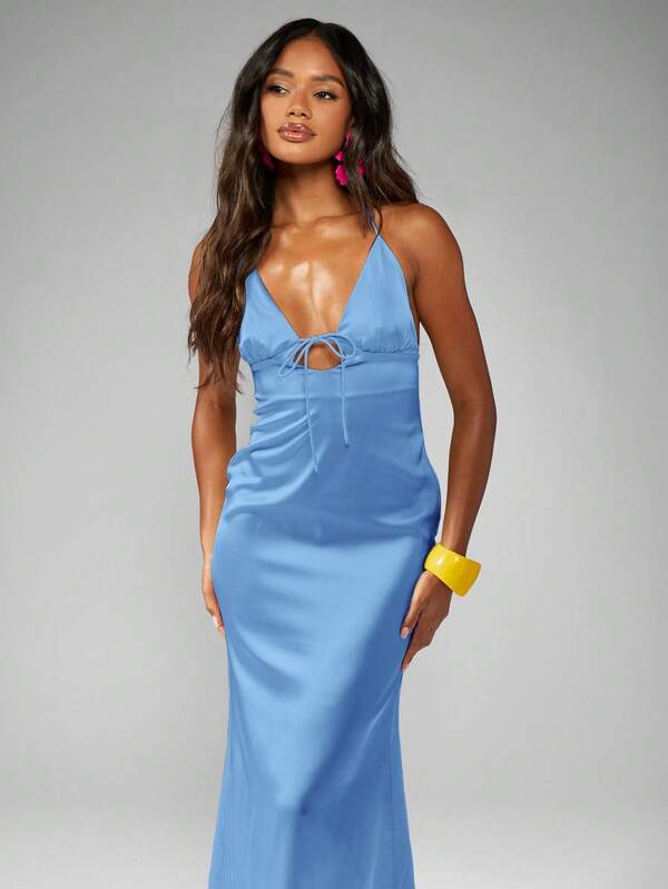 MISSGUIDED Elegant Satin Maxi Slip Long Dress With Empire Waist
