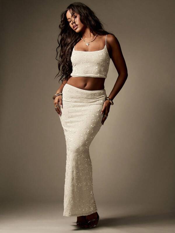 MISSGUIDED Elegant Sequin Crop Top And Maxi Skirt Set