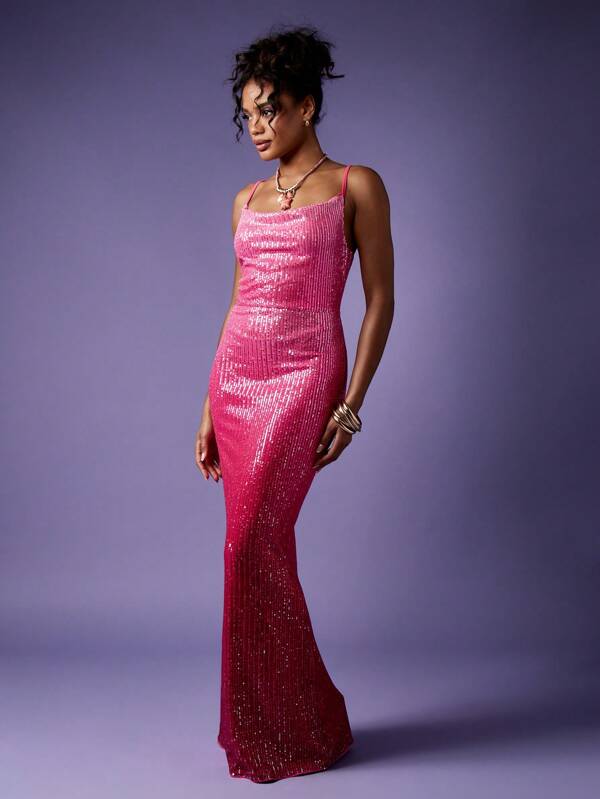 MISSGUIDED Elegant Sequin Sparkle Floor Length Dress