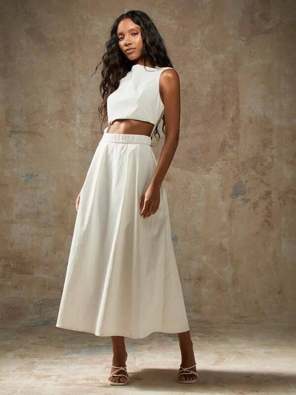 MISSGUIDED Elegant Sleeveless Crop Top High Waist Full Skirt Maxi Dress