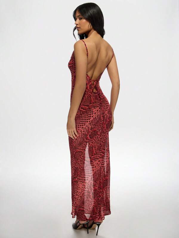 MISSGUIDED Elegant Snake Print Bodycon Sleeveless Long Dress