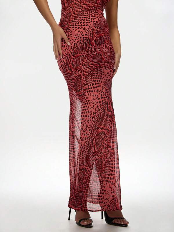 MISSGUIDED Elegant Snake Print Bodycon Sleeveless Long Dress