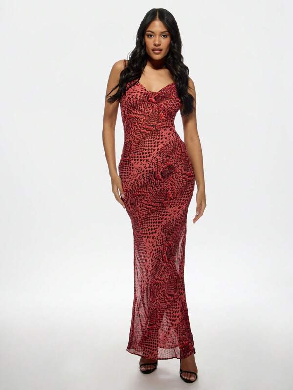 MISSGUIDED Elegant Snake Print Bodycon Sleeveless Long Dress