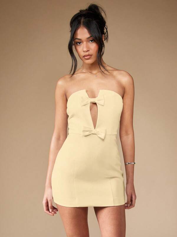 MISSGUIDED Elegant Strapless Bodycon Bow Detail Mini Dress
