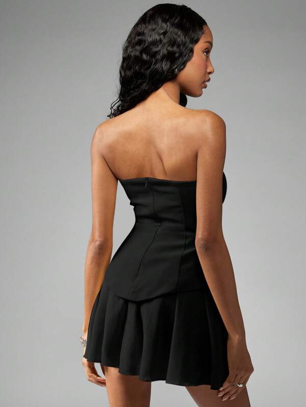 MISSGUIDED Elegant Strapless Peplum Layered Skirt Women Mini Dress