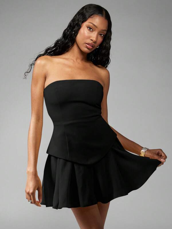 MISSGUIDED Elegant Strapless Peplum Layered Skirt Women Mini Dress