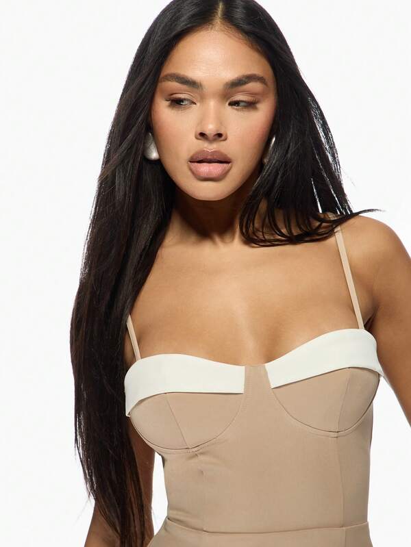 MISSGUIDED Elegant Strappy Bustier Mini Dress With Color Block Design