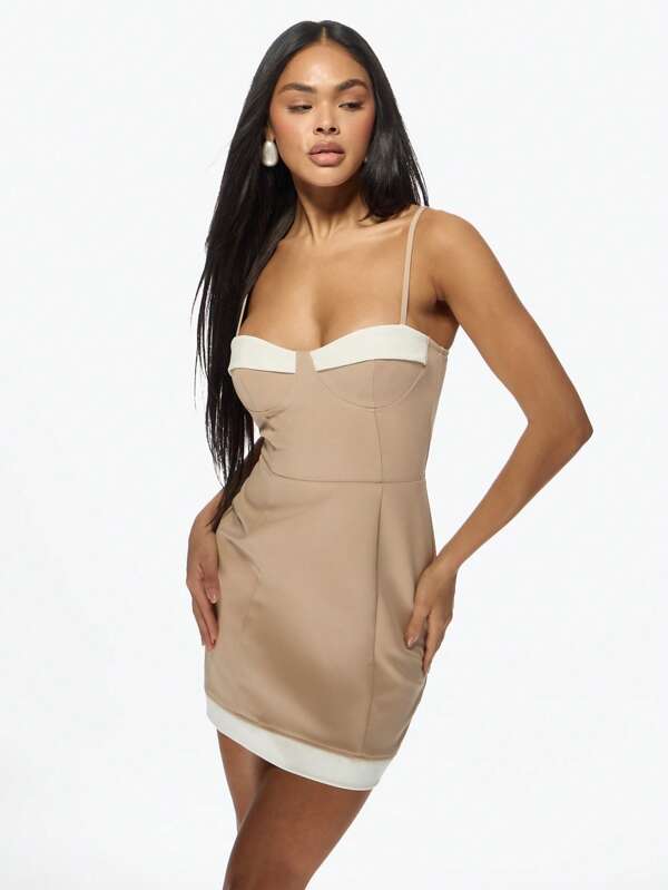 MISSGUIDED Elegant Strappy Bustier Mini Dress With Color Block Design