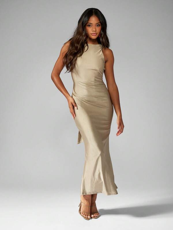 MISSGUIDED Elegant Stretch Slinky Ruched Side Bodycon Gown